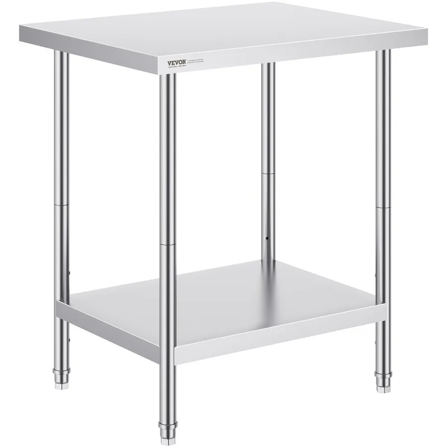 

Stainless Steel Prep Table 24 x 30 x 34 Inch Heavy Duty Metal Worktable with 3 Adjustable Height Levels Commercial Workstation