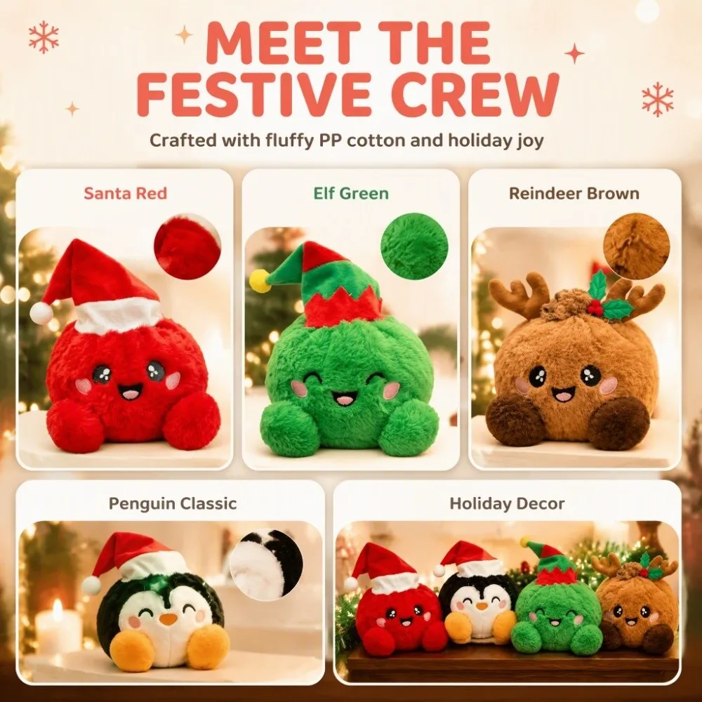 Wearing a Christmas Hat Christmas Plush Toy 15cm Baozi Figurines Cute Plush Toy Elk Penguin Dumpling Plush toy Christmas Gifts