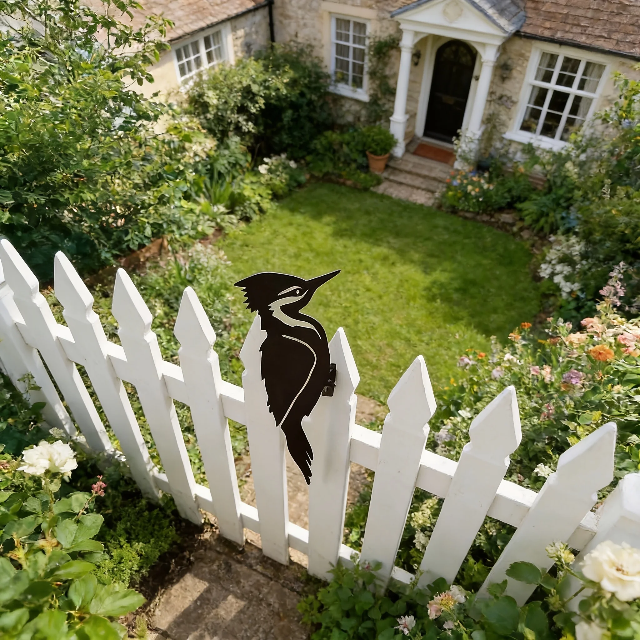 1pc Metal Black Metal Woodpecker Wall Art - Iron Animal Silhouette Garden Fence Decor & Outdoor Tree Ornament