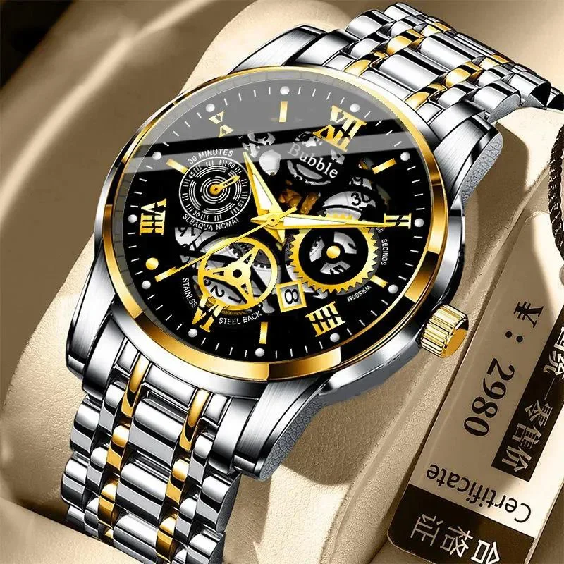 Reloj multifunción a la moda para hombre, relojes de pulsera de cuarzo con sincronización para deportes al aire libre, reloj resistente al agua de lujo, reloj luminoso para hombre