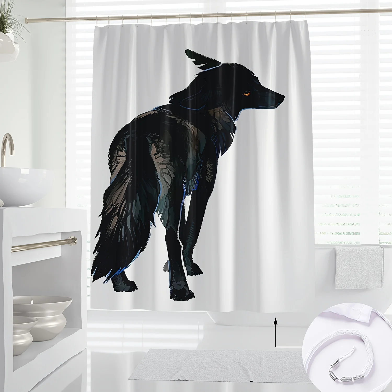 

1pc Nordic Modern Minimalist Cartoon Cute Digital Print Shower Curtain, Artistic Theme, Waterproof Polyester Fabric, Partial Lin