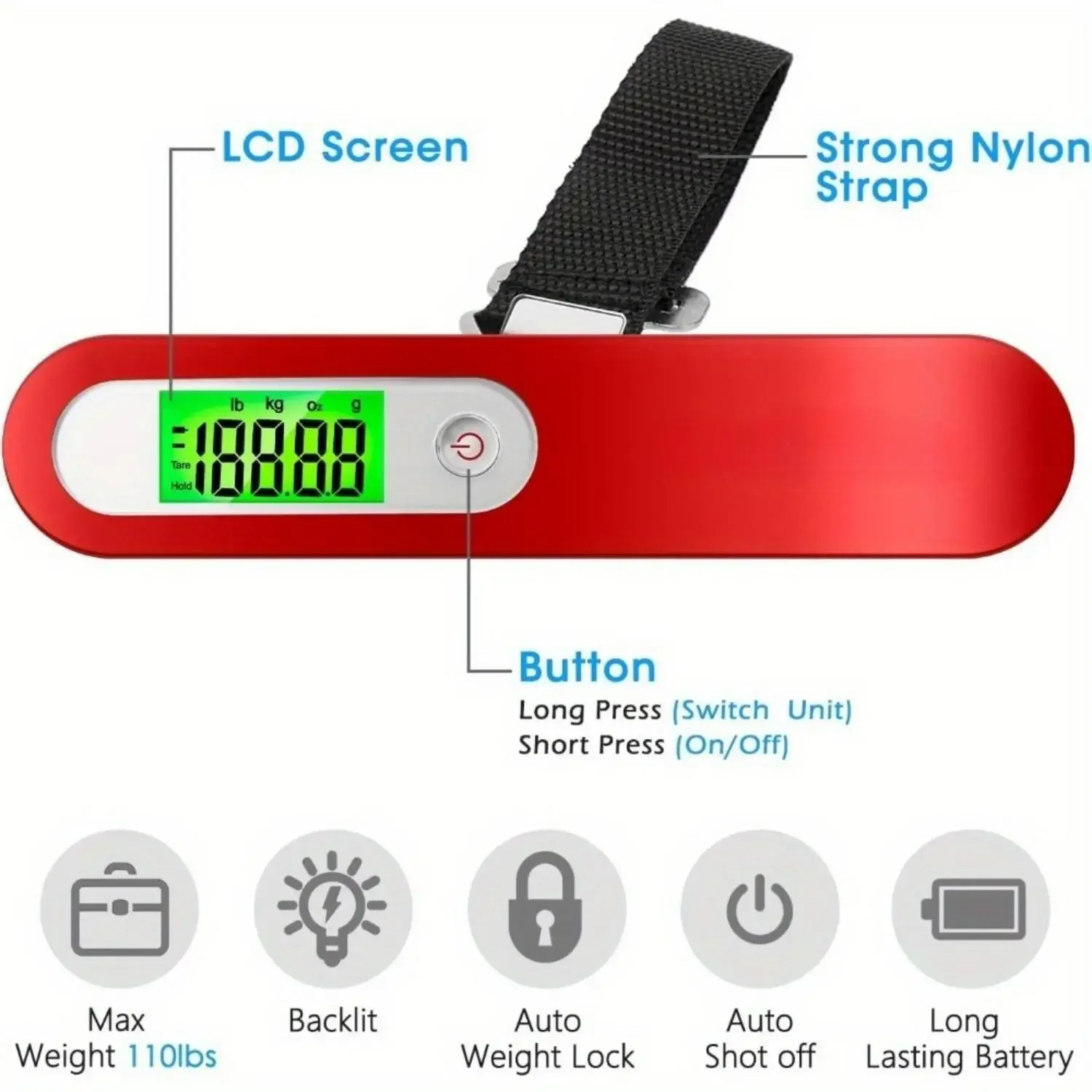 2 Pack Digital Luggage Scale Gift for Traveler Suitcase Handheld Weight Scale 110lbs (Red, Black, Sliver)