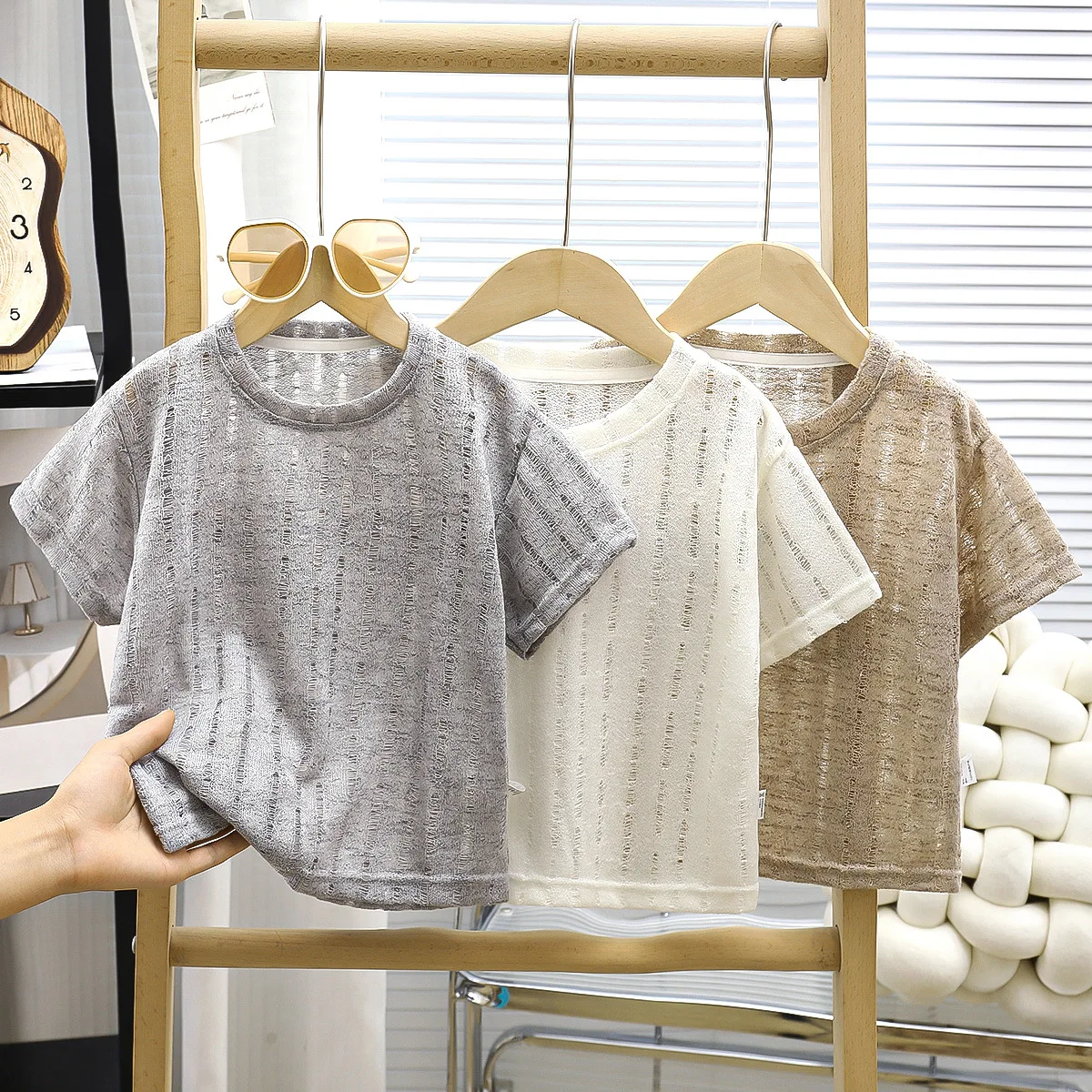 Boys T-shirt Summer New Children's Clothing Korean Baby Hollow Out Breathable Knitted T-shirt