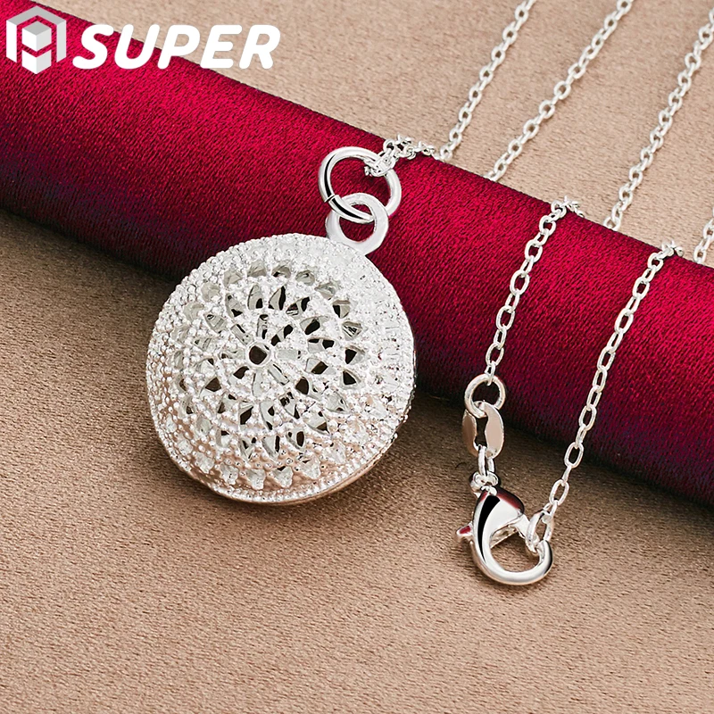 

925 Sterling Silver 16-30 Inch Chain 18mm Round Pendant Necklace For Woman Man Fashion Wedding Party Charm Jewelry