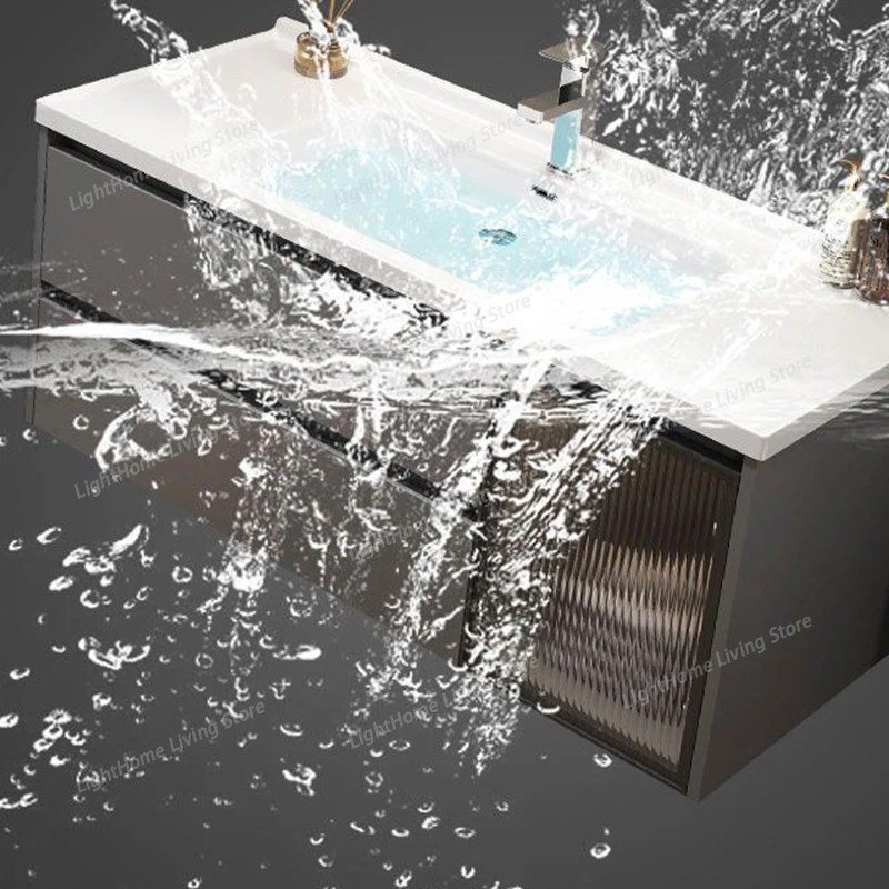 

Bathroom Cabinet Vanity with Ceramic Integrated Sink Storage Combination with Mirror Cabinet Lacquered Bathroom Toilet Furniture