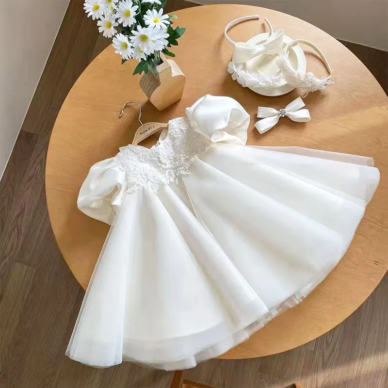 Elegante Jurken Voor Meisjes Kerst Effen Kant Meisje Feestjurk Prinses Verjaardag Bruiloft Nieuwjaar Kostuum Kleding 1-6T