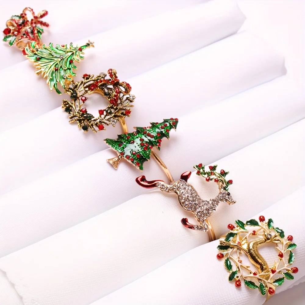 Elk flower Christmas tree napkin ring bell Snow napkin ring Hotel Christmas decoration napkin buckle