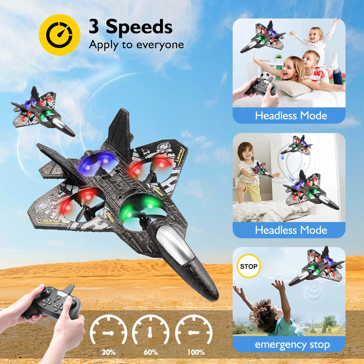 L0712 RC Plane 2.4G Remote Control Aircraft Gravity Sensing Helicopter Glider with Light EPP Foam Fighters for Boys Children