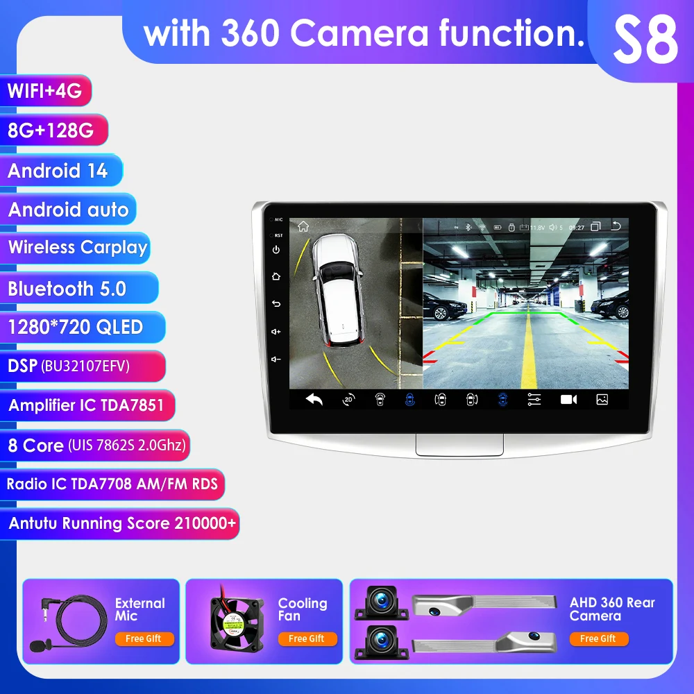 Hizpo 10.1" Android 14 autoradio voor Volkswagen Passat B7 2010 2011 2012 2013 2014 2015 stereo head unit draadloze CarPlay GPS FM SWC AI