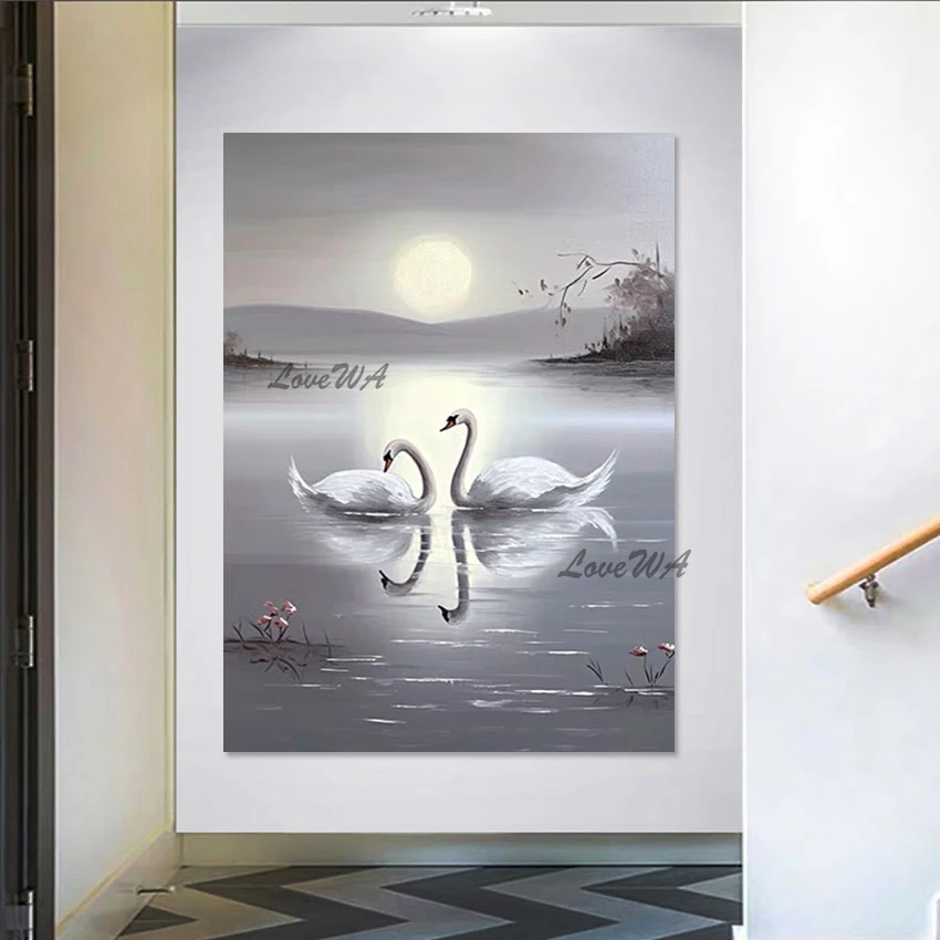 High Quality Beautiful And Elegant White Swan Animal Oil Painting Custom Canvas Picture Hand-painted Luxury Decoration For Home