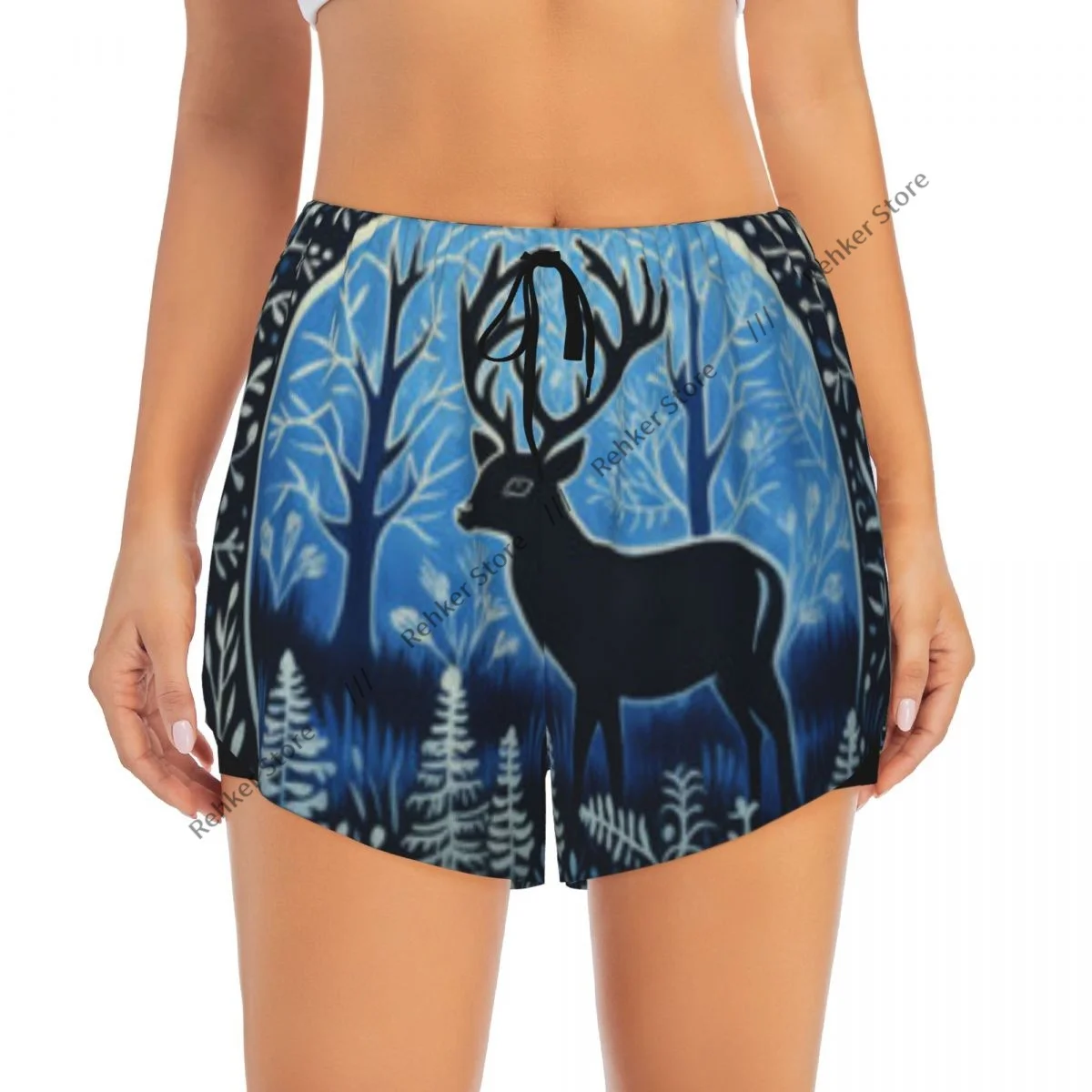 운동 반바지 여성 피트니스 빠른 건조 더블 레이어 반바지 숲 속의 사슴 운동 요가 짧은 바지 체육관 레깅스