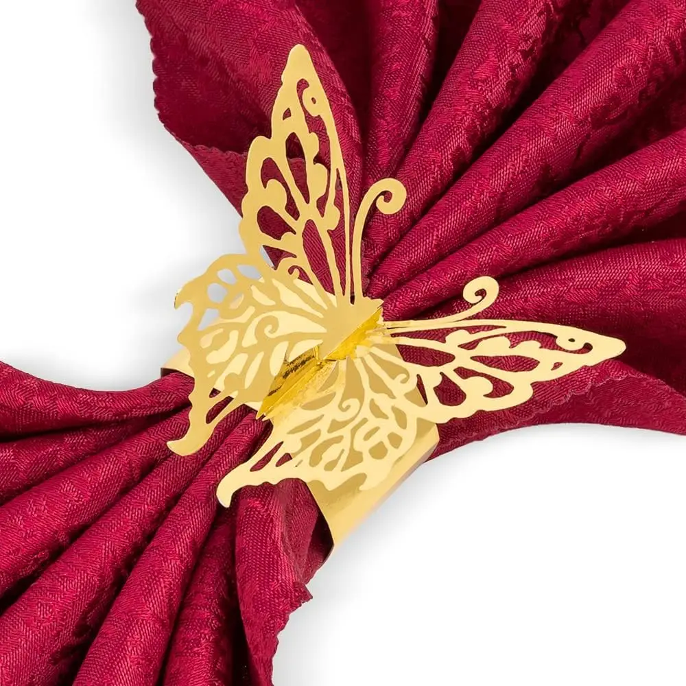 

150 Butterfly Napkin Rings for Wedding Banquet Table Decor, Gold Paper Napkin Holders for Party Catering