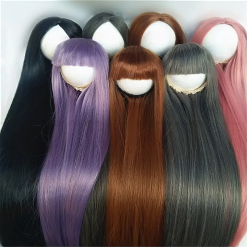 

BJD 60cm Doll Wig Finished Product 3/4 Points Smooth and High-temperature Silk Medium Point Bangs Female Long Curled Straight