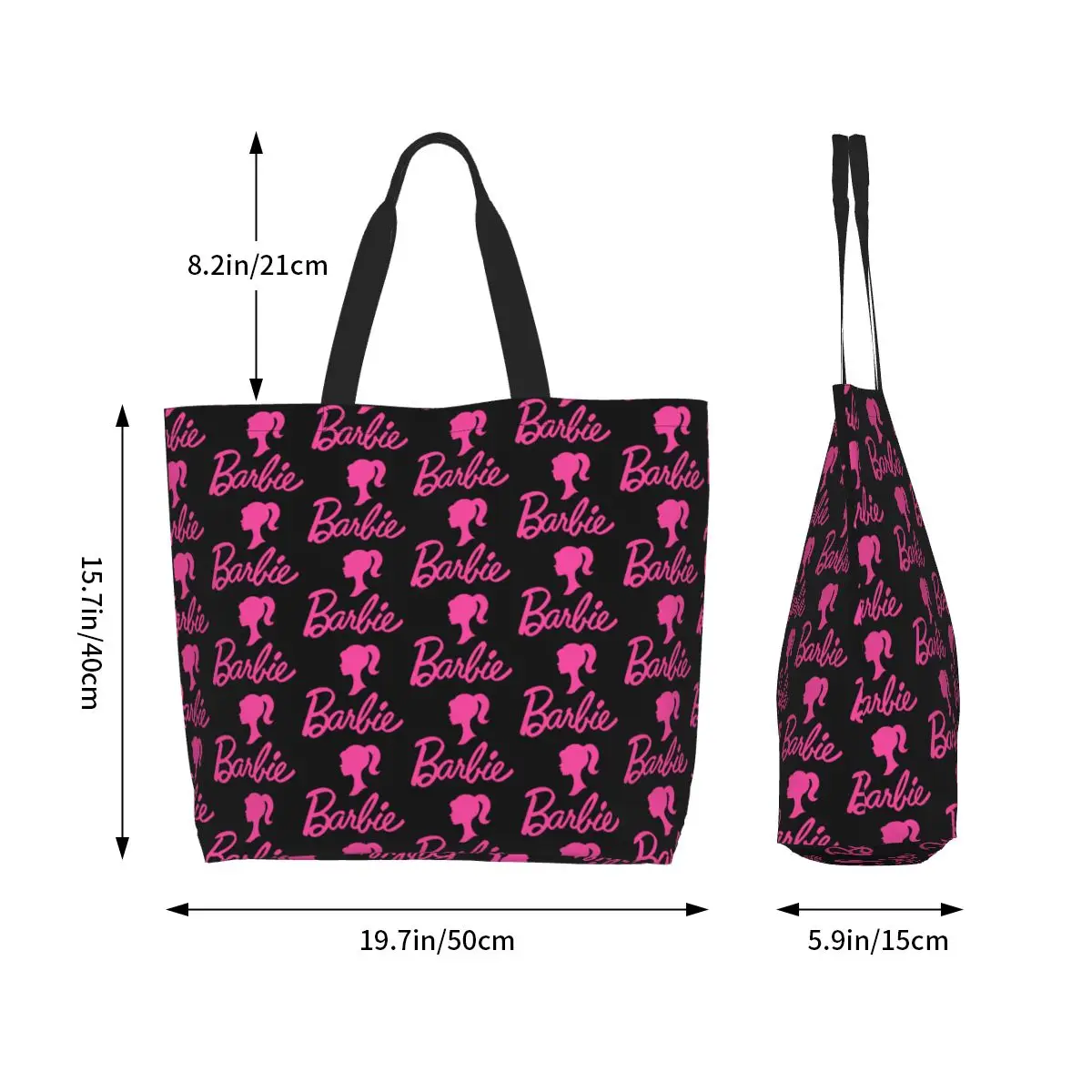 Girl Pink Barbie Logo Grocery Bag Large Capacity Aesthetic Merch For Women Fashion Handbag