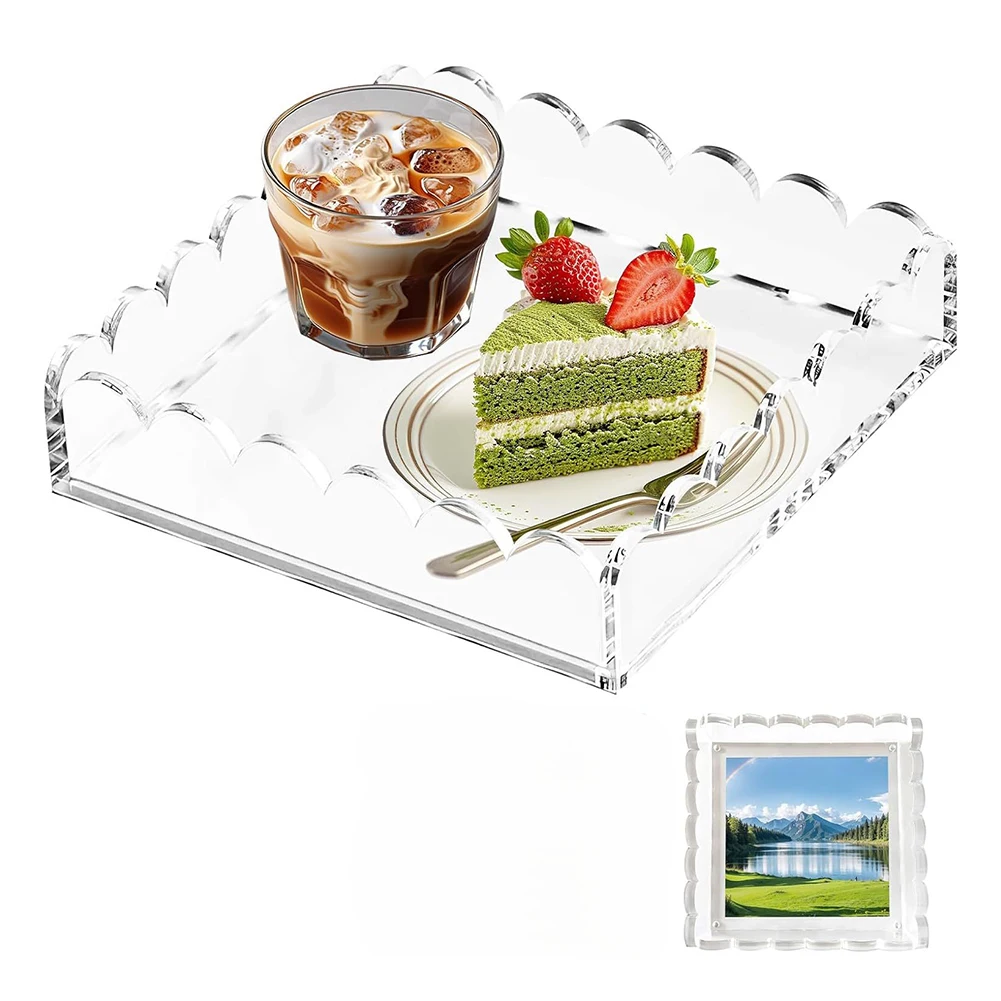 Anniversary Present 5*7 Inches Acrylic Scalloped Tray Customizable Home Accessory Modern Tray Elegant Tray Home Organization