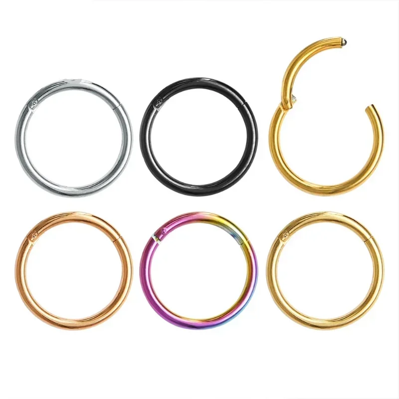 5Pcs/Set Hinged Septum Clicker Segment Nose Ring Lip Ear Cartilage Ear Helix Body Piercing Jewelry Surgical Steel Hoop Rings