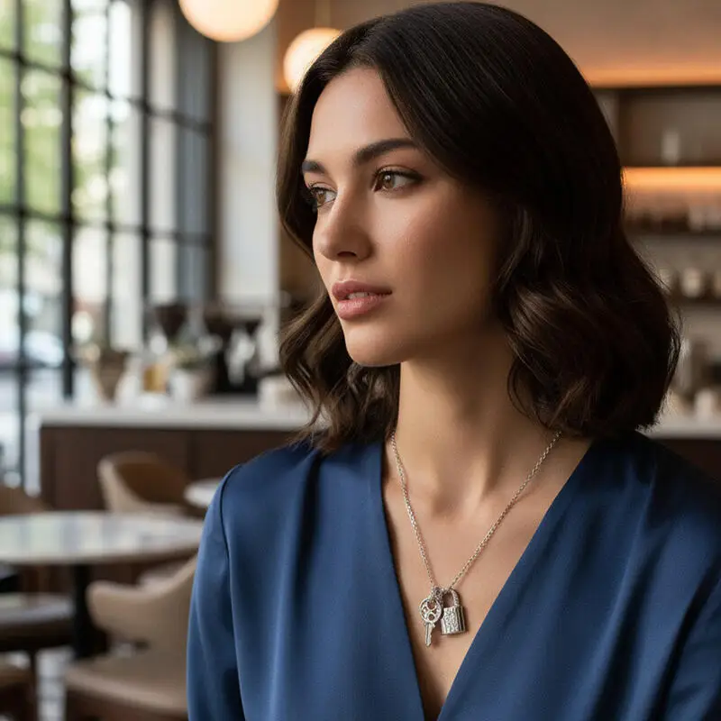 CH مفتاح وقفل قلادة زوجين مطابقة الحب قلادة النحاس الزركون هدية مجموعة مجوهرات رمزية رومانسية له لها