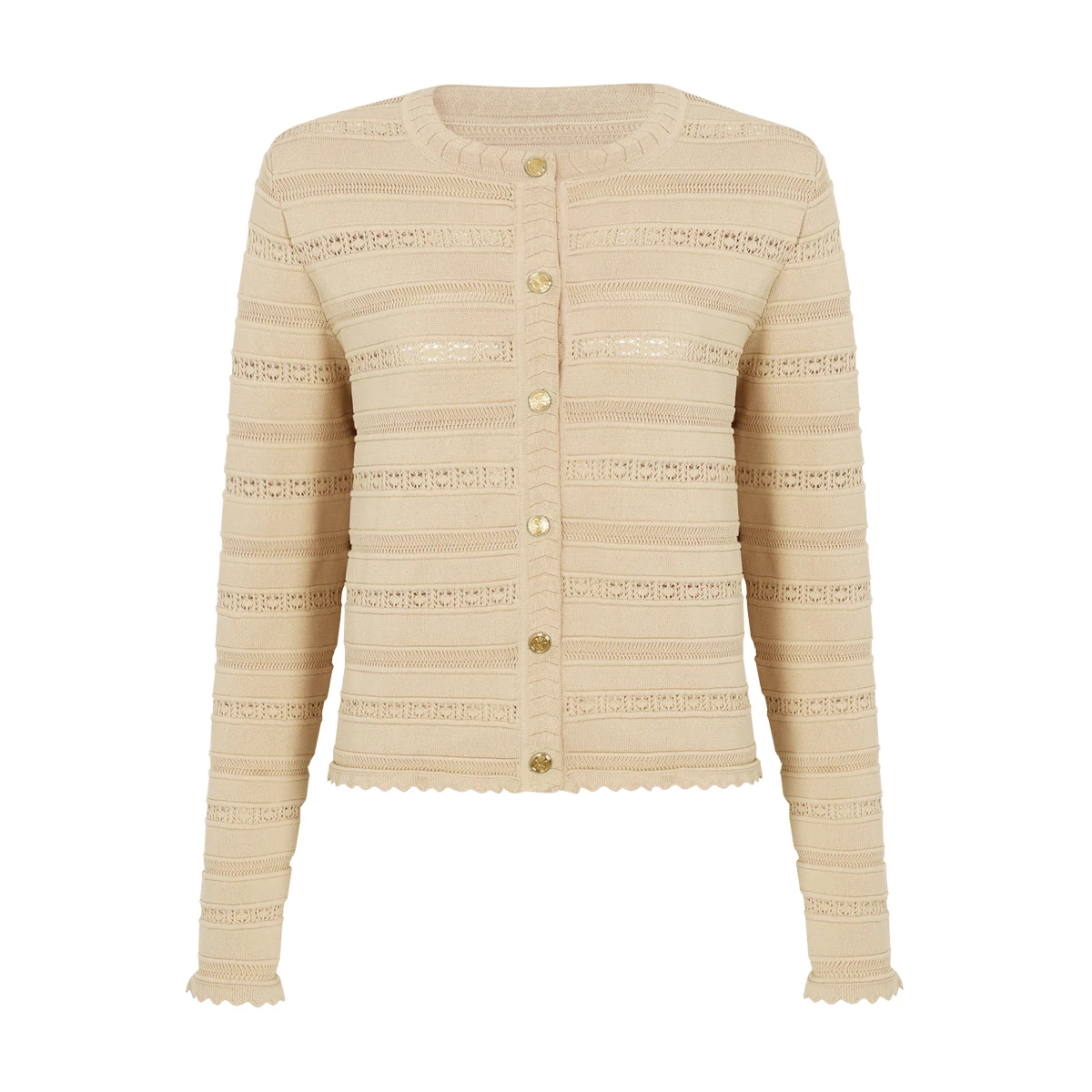 

26104 High Quality Spring And Autumn New Fashion Commuting Women's Hollow Round Neck Long Sleeved Knitted Top Cardigan Jacket