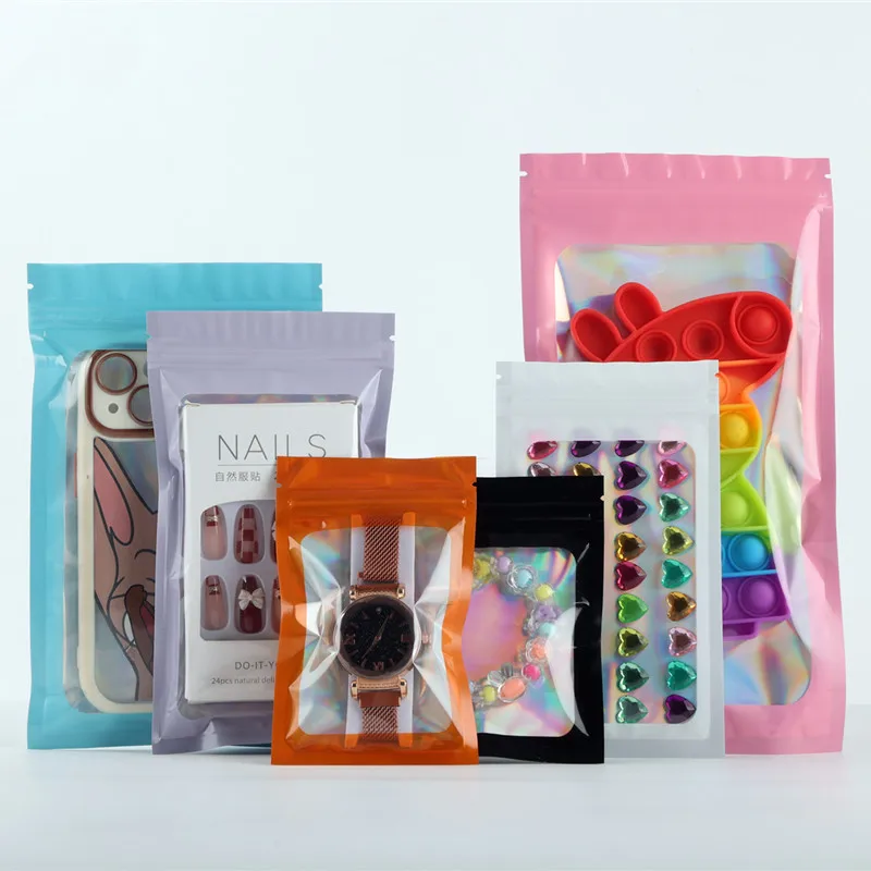 Laser Kleur Ziplock Tas Oogverblindend Glitter Kleine Sieraden Verpakking Afdichting Botzak Holografische Regenboog Aluminiumfolie Tas