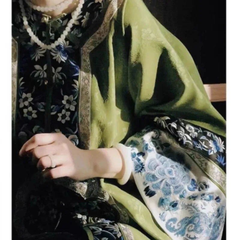 Song Dynasty Brocade New Chinese Style Green Coat Women's Retro Design Improved Hanfu Knot Button Top