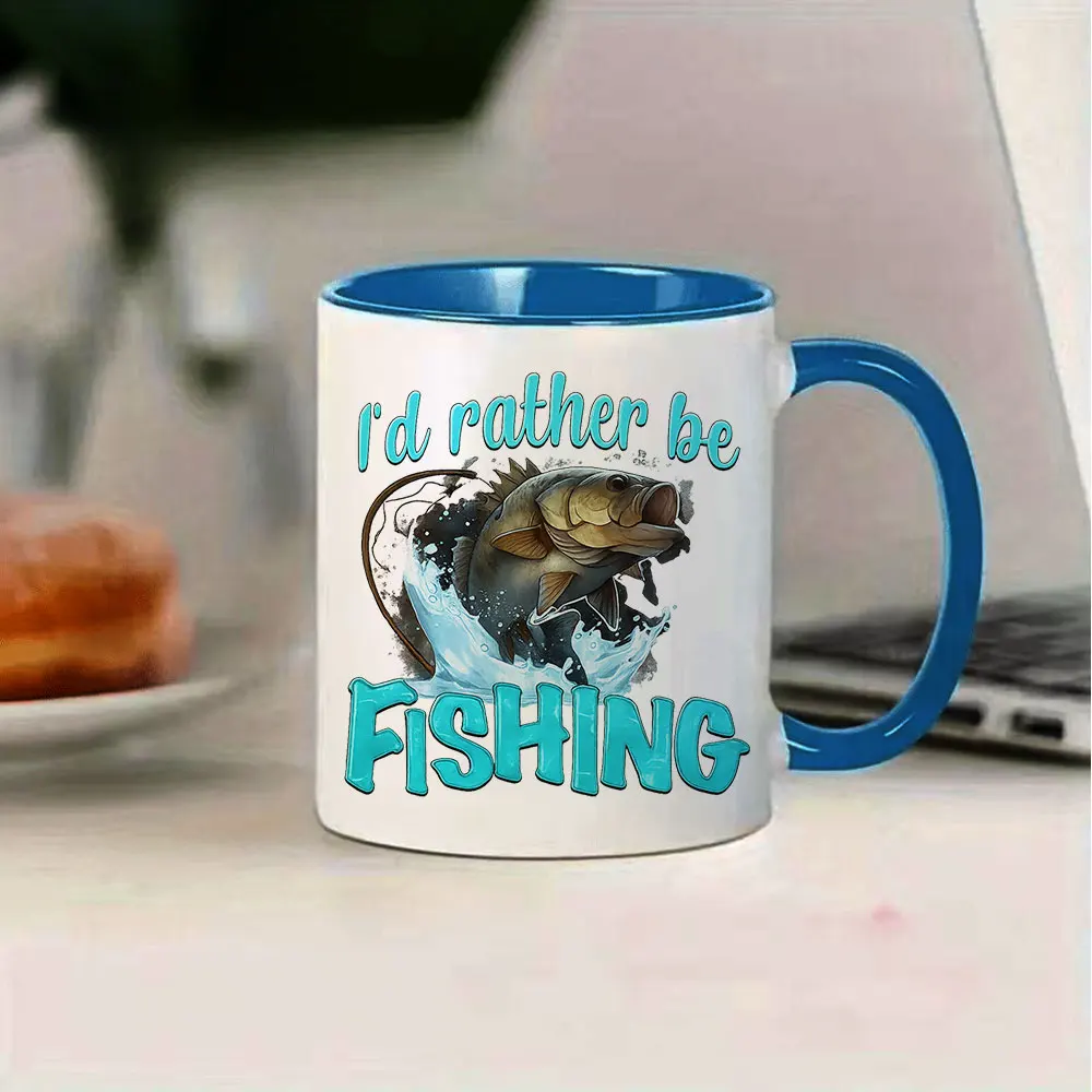 11oz I'd Rather Be Fishing Ceramic Coffee Mug with Bass Fish Print Summer Outdoor Activities Camping Home Use Holiday Present Bi