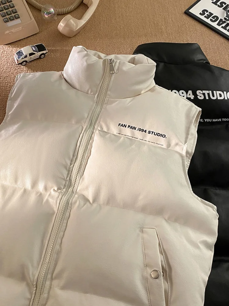 

Мужской зимний утепленный жилет из искусственной кожи с подплечниками, новинка 2024 года, модный американский бренд, стильный топ-безрукавка