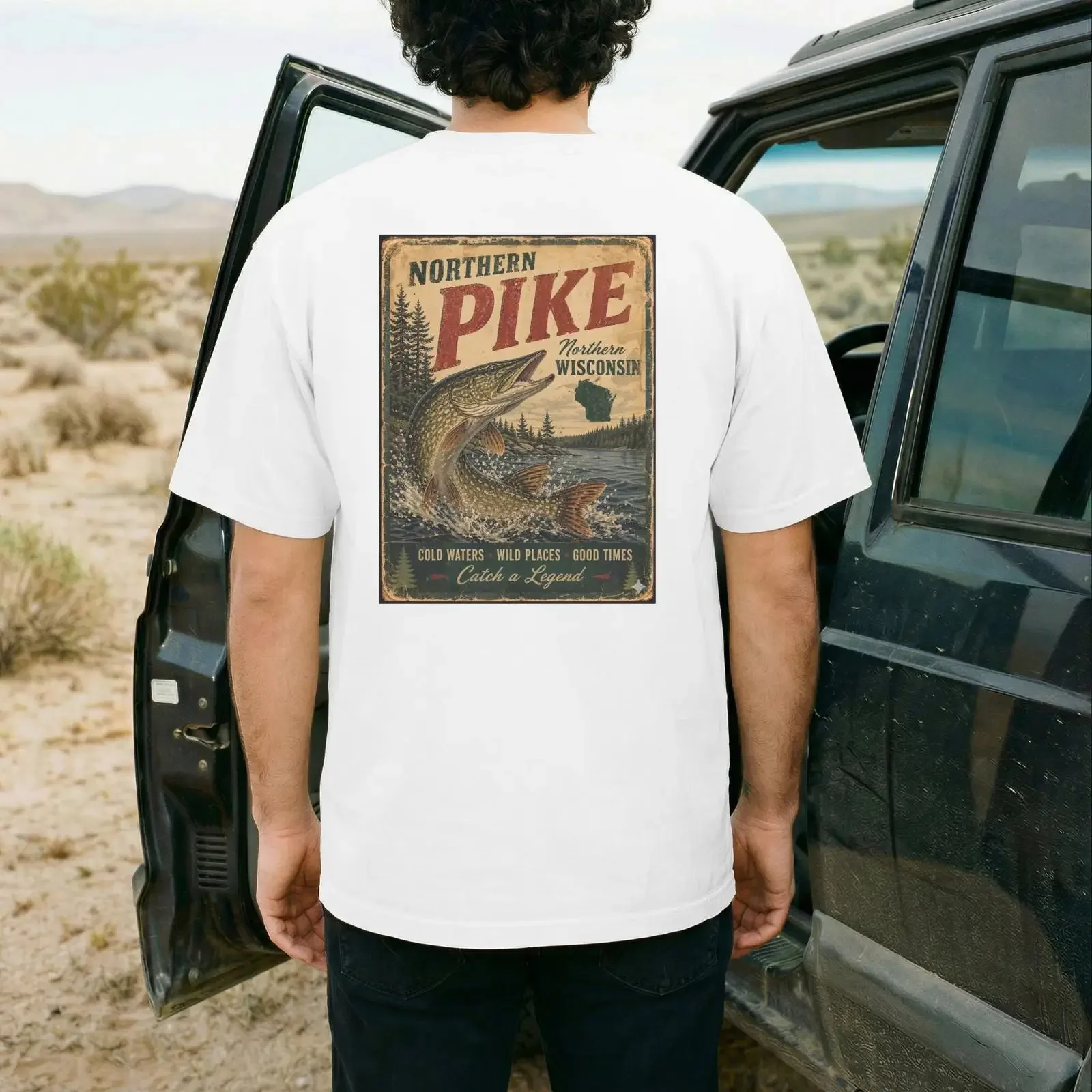 Vintage Northern Pike Wisconsin Fishing T Shirt Retro Poster for Anglers Lovers vintage Washed graphic Soft Stylish Slightly