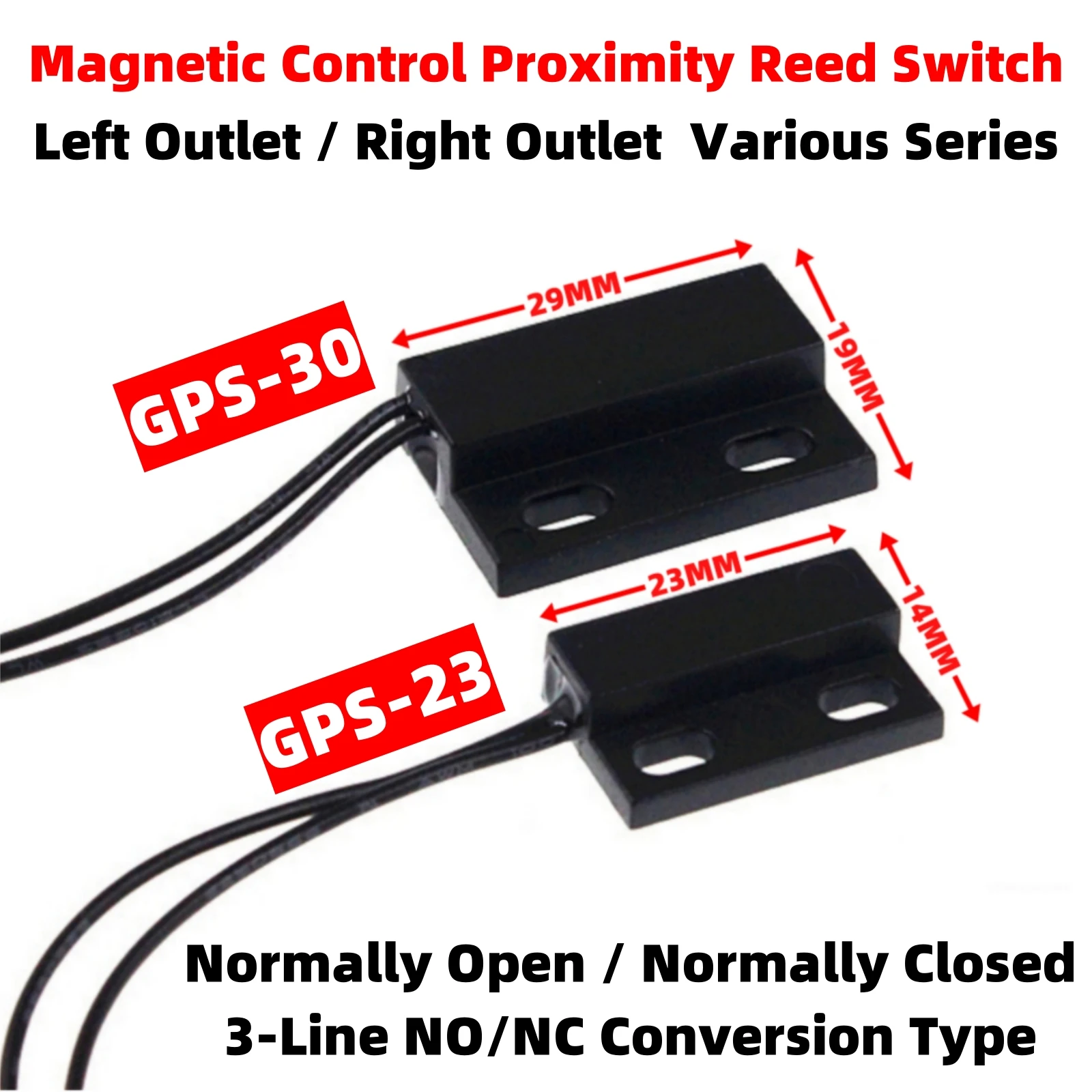 Plástico Controle Magnético Proximidade Reed Switch, Normalmente Fechado ou Aberto, Magnet Spring Induction Sensor, NO ou NC Tipo, GPS-23 GPS-30, 5Pcs