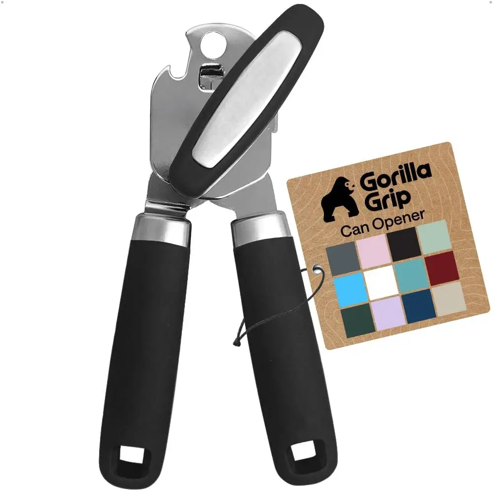 

Heavy Duty Stainless Steel Manual Can Opener & Bottle Opener, Smooth Edge, Soft Comfortable Handle, Black