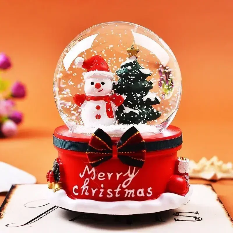 Exquisite Resin Crafts Creative Christmas Crystal Ball Music Box Rotating Snowflakes with Lights Music Box Christmas