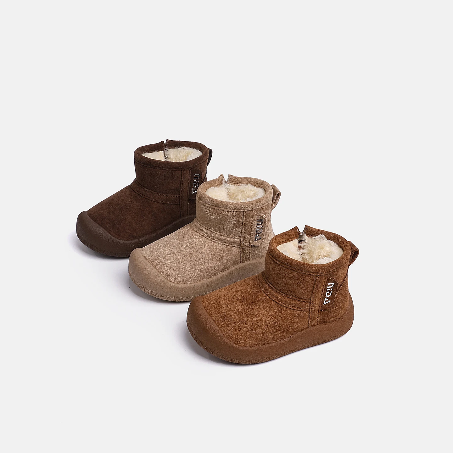 Children Cute Low-top Snow Boots Winter Kids Quality Genuine Leather Short Boots Boys Girls Side Zip Design Round Toe Boots