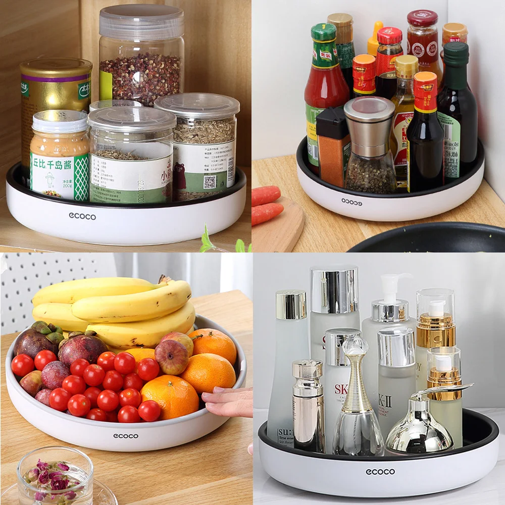 Kitchen Accessories 25/30CM Anti-slip Fruit Cosmetic Storage Multifunction Seasoning Storage Rack Rotating Tray 360 Rotation