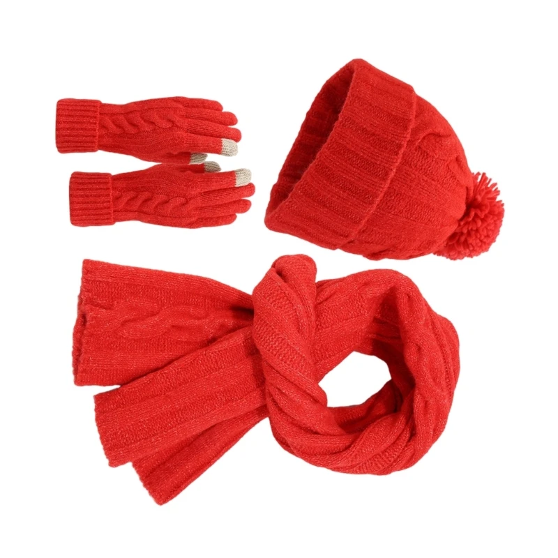 Knitted Gloves Head Wrap Scarf Soft Thicken Neck Warmer for Women Outdoor Wear