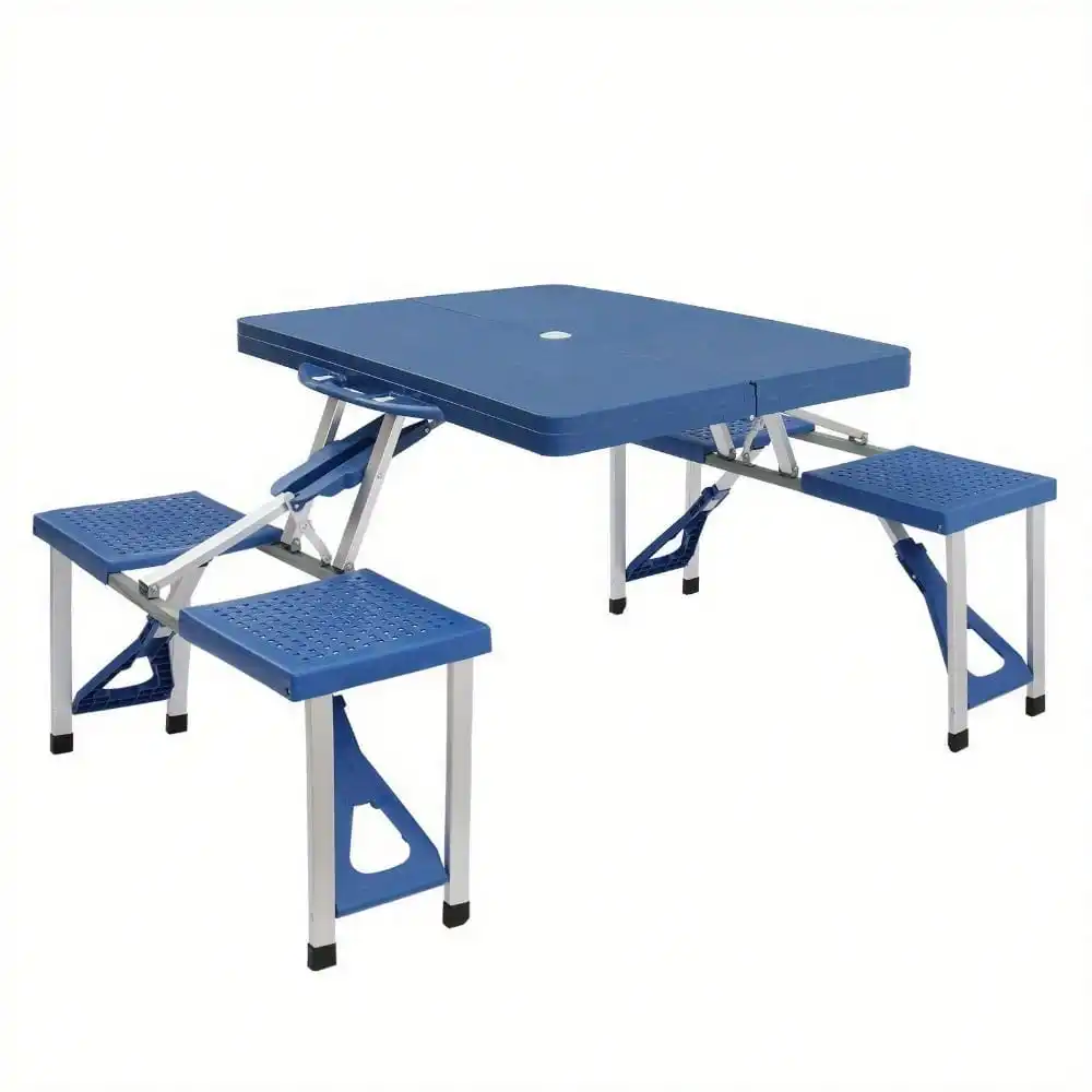 Aluminum & ABS Folding Camping Picnic Table /W 4 Chair Seats Portable Table Set