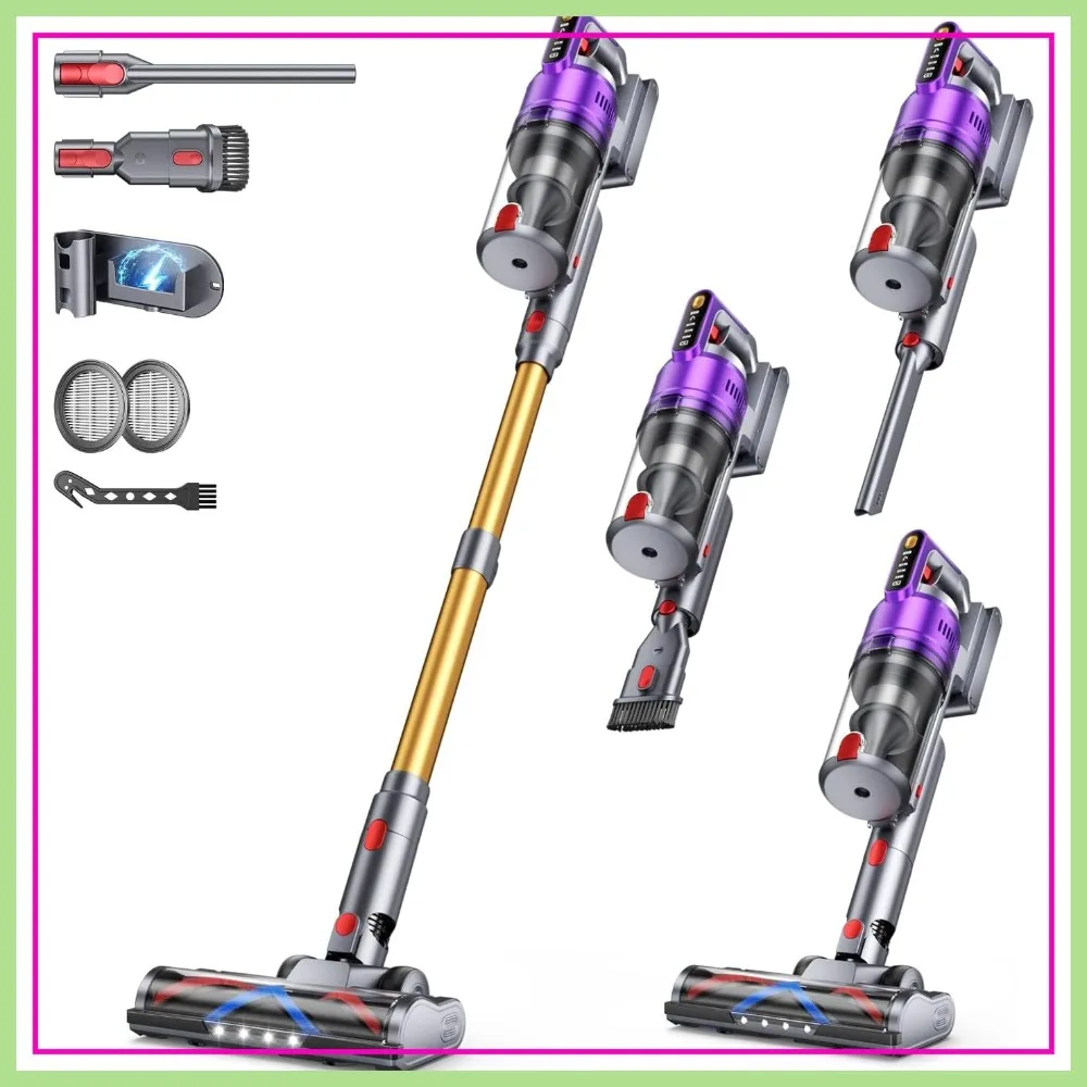 Cordless Vacuum Cleaner 55kPa 75Mins Runtime Anti-Tangle Stick Vac for Hardwood Floor Carpet Pet Hair