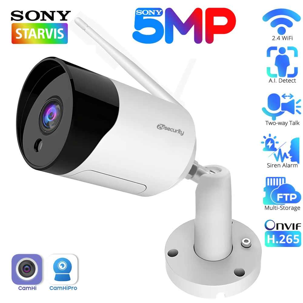 5MP Outdoor Wifi Camera H.265 Onvif SD Card Storage RTSP FTP CCTV IP Camera Humanoid 2-way Talk Video Surveillance Camera Camhi