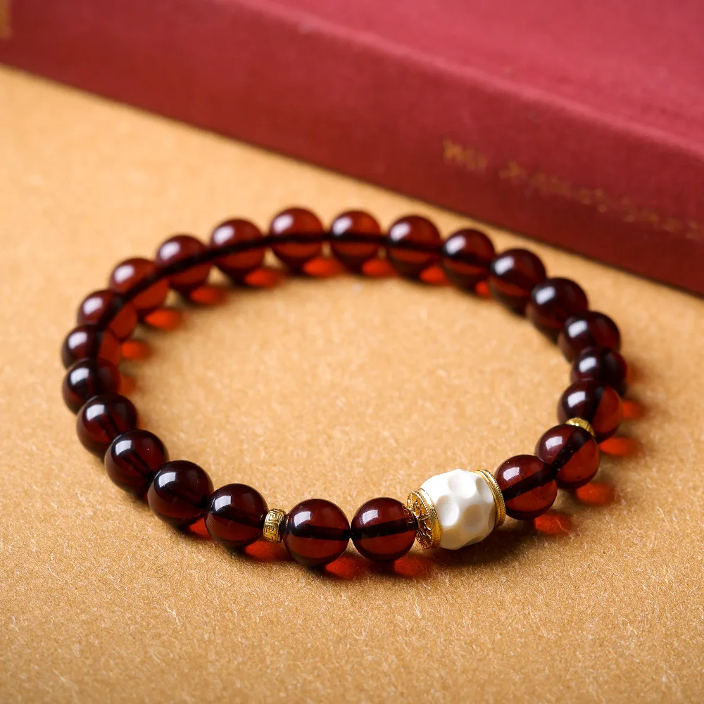 White Kyara Agarwood Mala Bracelet Lacquer Craft Nanhong Agate Amber Pearl New Chinese Style Wenwan Prayer Beads For Women - view 5