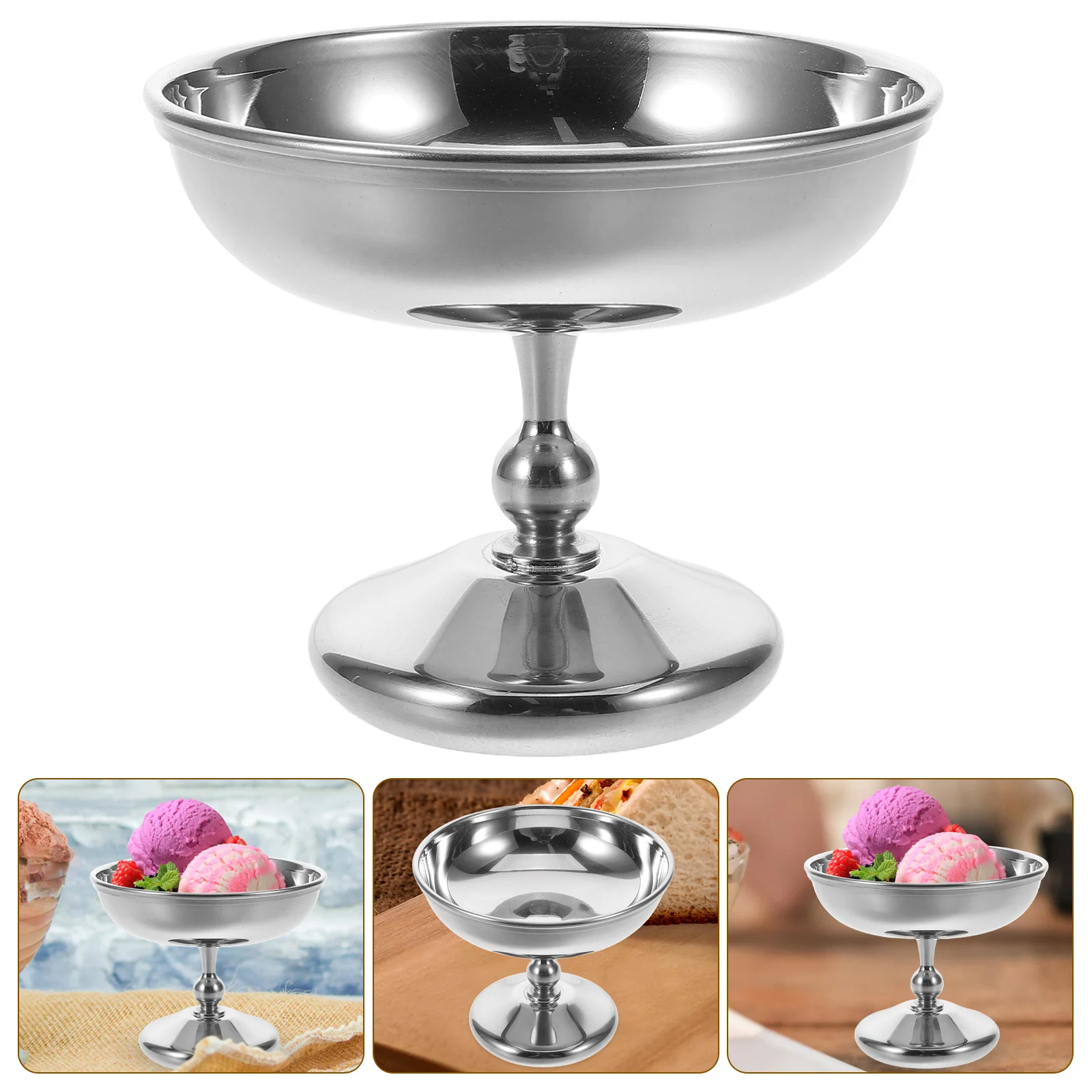 

Elegant Footed Stainless Steel Dessert Cup Vintage Design Ice Cream Pudding Serving Container Round Metal Bowl