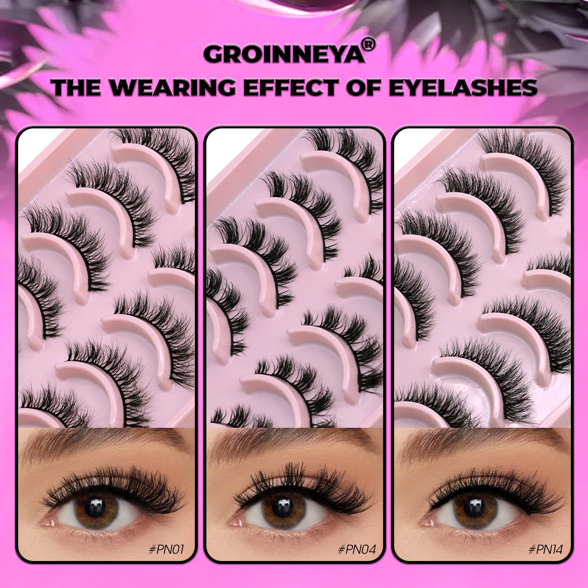 GROINNEYA 10 Pairs Eyelashes Cat Eye Lashes 3D Natural False Fluffy Wispy Natural Cross Eyelash Extension Makeup