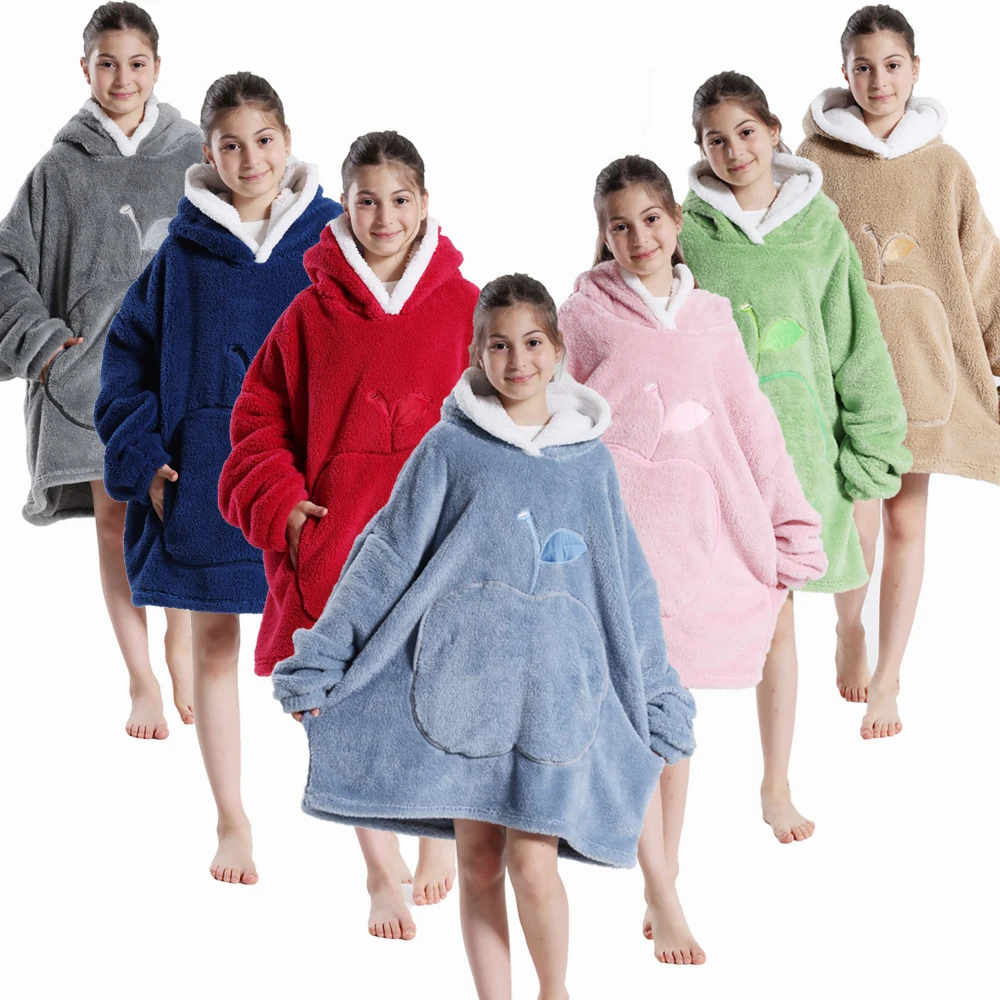 Children Clothes Winter Warm Hoodies for Girls Hooded Wearable Blankets Children's Clothing Boys Plush Fleece Swartshirt Teenage