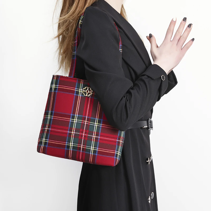 Red Plaid Tote Small Box Bags For Women Luxury Designer Handbags And Purses 2024 New In Fashion Wedding Light Underarm Shoulder