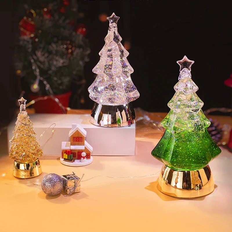 Fashion Christmas Tree Crystal Ball Luminous Ornament Desktop Set Ambient Light Christmas Gifts Girls Children Room Decorations