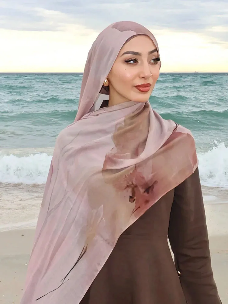 

1 шт. мусульманский хиджаб с акварельным принтом, женский исламский платок для Рамадана, хлопковый платок с оленем, женская шаль, бандана, 2026