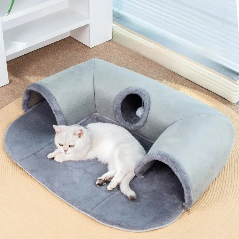 

U-shaped Cat Tunnel Bed Indoor Cats Tunnel Cat Nest with Washable Cushion Cats Toy Waterproof Attention Pet Products Supplies