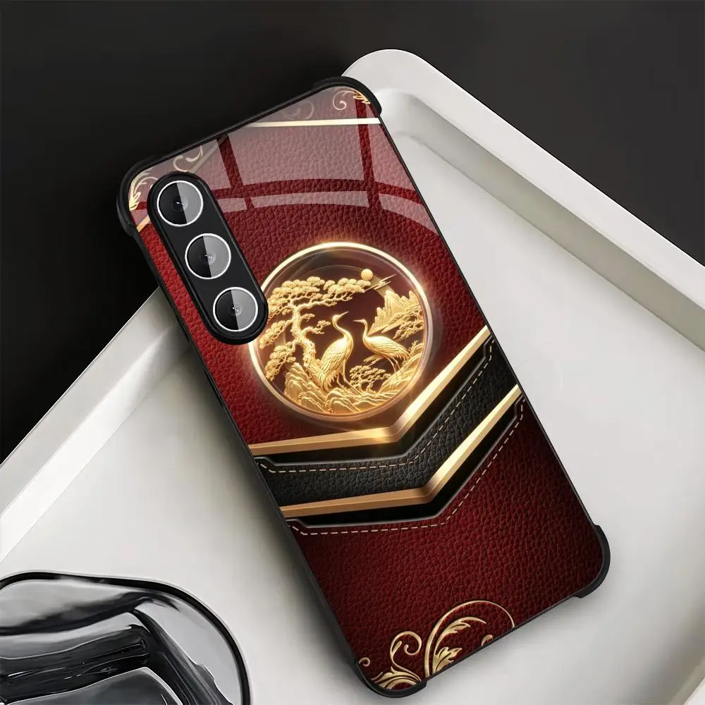 Golden Crane Red phone case s26 ultra case 폰케이스 s25 ultra case glass for Samsung Galaxy S26 S25 S24 S23 S22 FE,Ultra,Plus