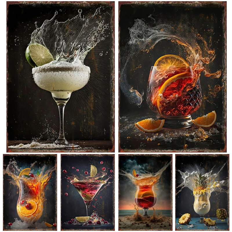 Cocktail Explosion Modern Cosmopolitan Drink Poster Metal Tin Sign Pub Bar Man Cave Decoration Plaque Home Kitchen Wall Decor