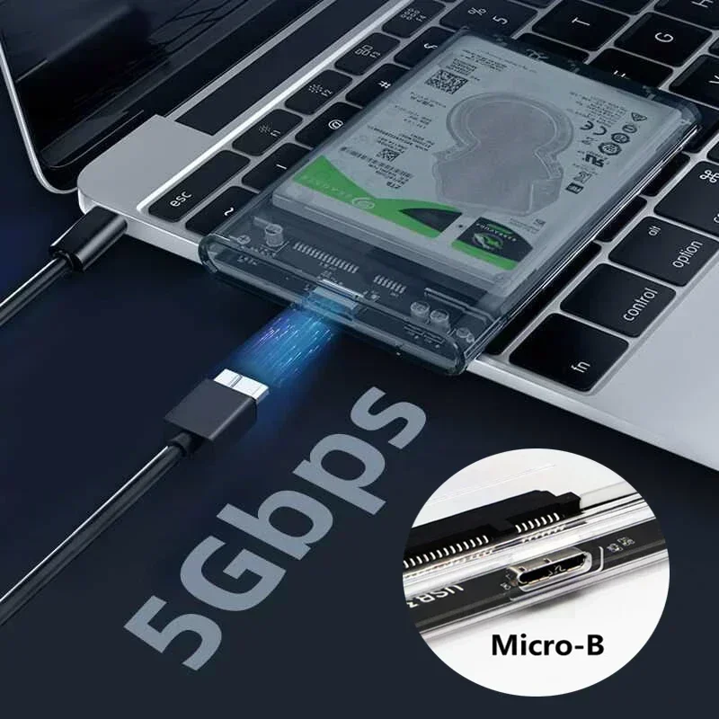Custodia per HDD SSD da 2,5 pollici Custodia per HDD trasparente USB 3.0 Custodia per disco rigido esterno per PC portatile Scatola per disco rigido SATA mobile
