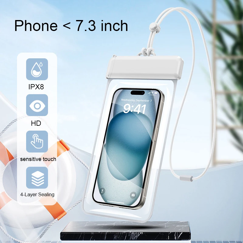 Waterproof Phone Case Pouch Swimming Diving Bag Cover TPU For iPhone 13 14 15 16 17 Pro Samsung Xiaomi Huawei Below 7.3'' IPX8