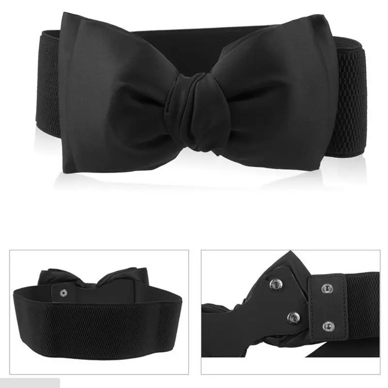 Женский эластичный широкий эластичный ремень с пряжкой-бантом