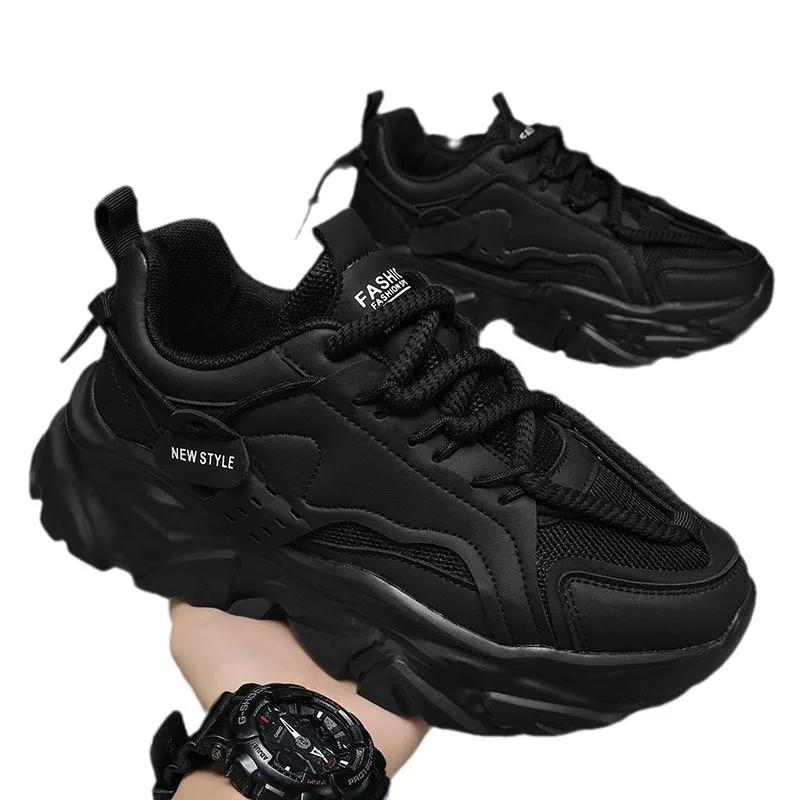 Streetwear All Black Mesh unky Platform Sneakers Red Tread Sole Anti Slip Daily Labor Training Casual Shoes